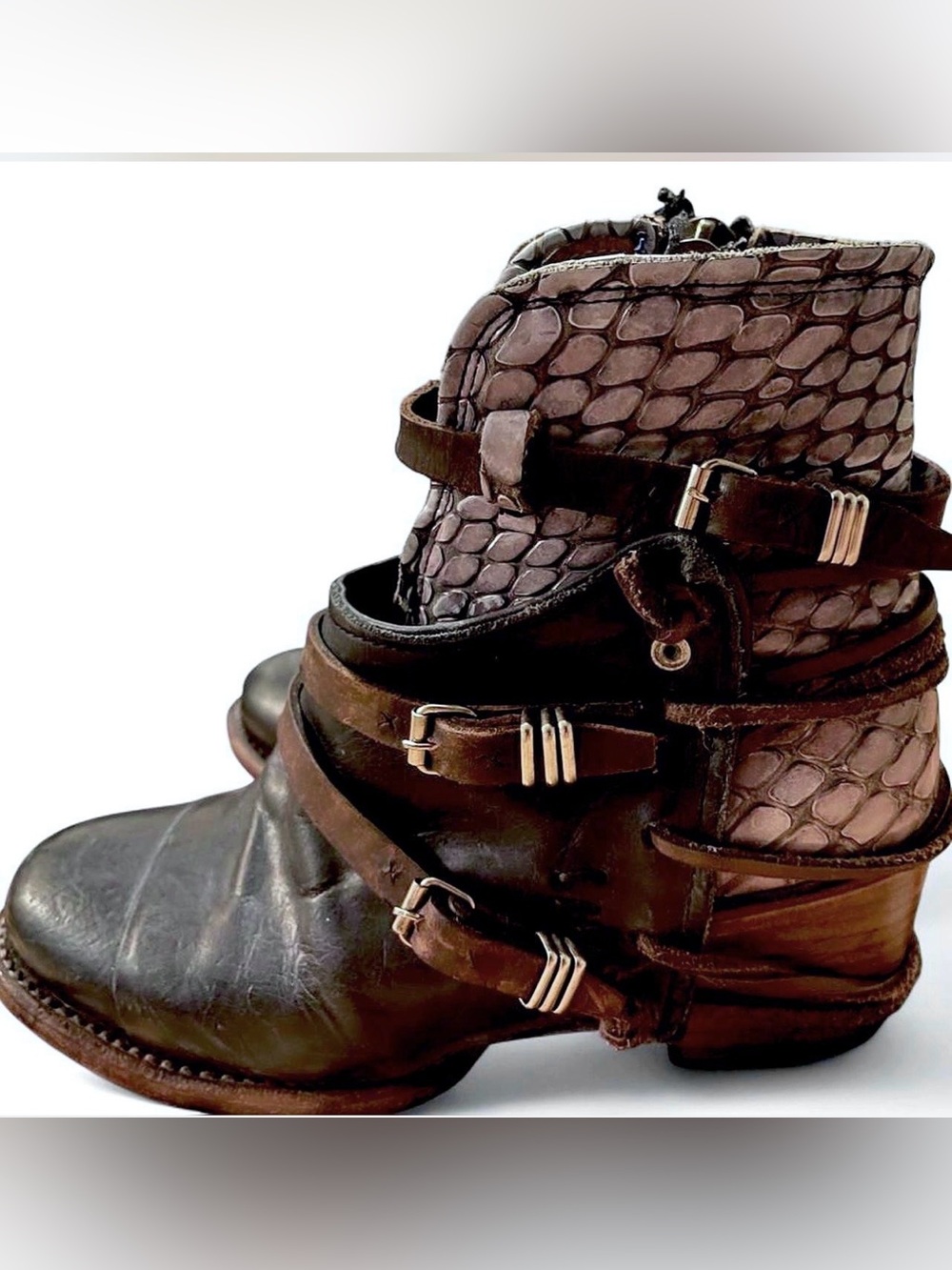 Freebird by Steven Crue Leather Backlace Strappy Booties Grey Multi Size 8